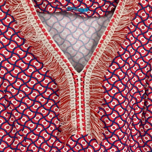 J. McLaughlin Lola Fringe Dress Womens Small Pink White Catalina Cloth Sleveless - Picture 3 of 8